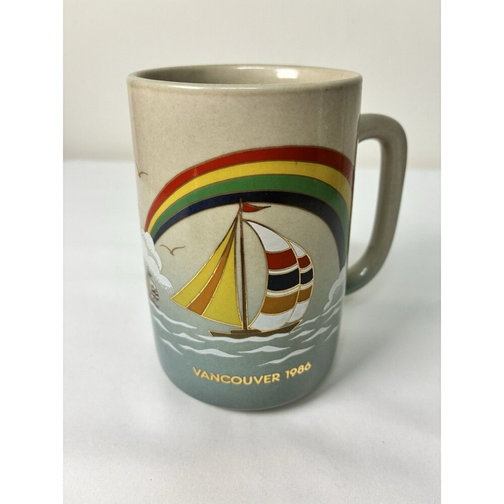 Vintage Vancouver 1986 Otagiri Mug Seagull Rainbow Sailboats At Sea Coffee Mug